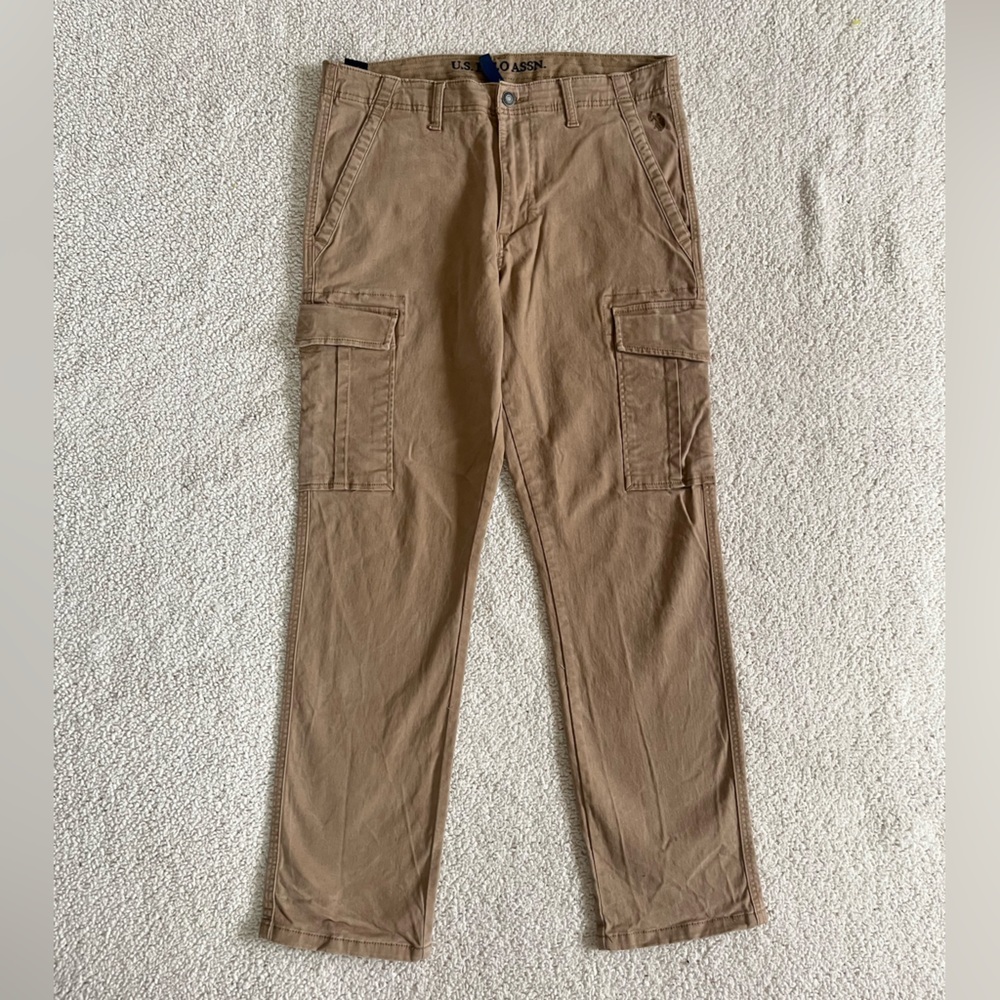 U.S. Polo Assn. Men's Cargo Pants W32 L30 Khaki Brown Cotton Casual Outdoor